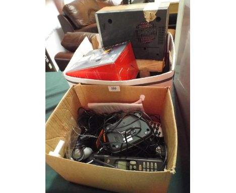 A Box of Telephones A Box Containing Lamp, Cannon DVD Camcorder, Vintage Tape Recorder Etc. 