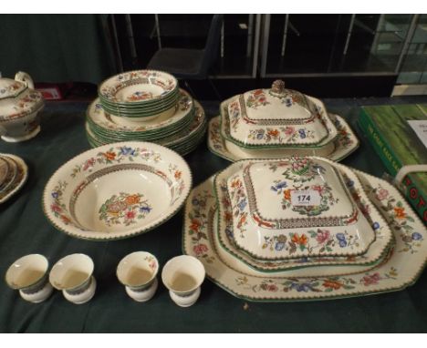A Collection of Copeland Spode Chinese Rose Pattern Dinner Wares to Include Two Lidded Tureens, Two Graduated Meat Plates, Si