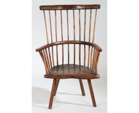 A late 18th Century/ early 19th Century ash primitive shawl back Windsor chair, West Country, circa 1800, the arched top rail