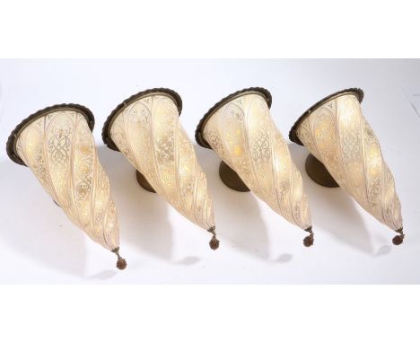 A set of four Cesendello gold glass applique lamps, with twist conical shapes and gilt swag decoration, 36cm high, (4)  A Ces