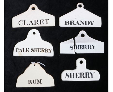 A collection of 19th Century bin labels, to include Claret, Rum, Pale Sherry, Brandy, Sherry x 2, to include examples by Spod