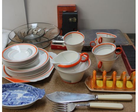 A Shelley part tea service  W12132/W6 together with a cased fish set, toast rack, glass bowls, Ensign camera, dominoes etc