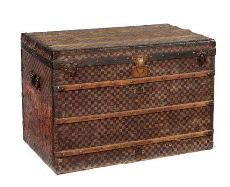 Storage: A Louis Vuitton cabin trunk, late/19thearly 20th century, with woven canvas, wooden and metal mounts with material l