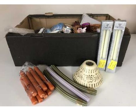 Three boxes of shells, candles, ornaments, Teddy bears, vases etc 