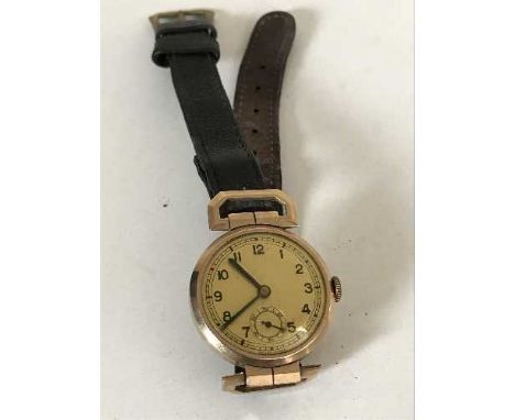 A vintage rose gold Rotary maximus wrist watch in Art Deco style with gold fittings