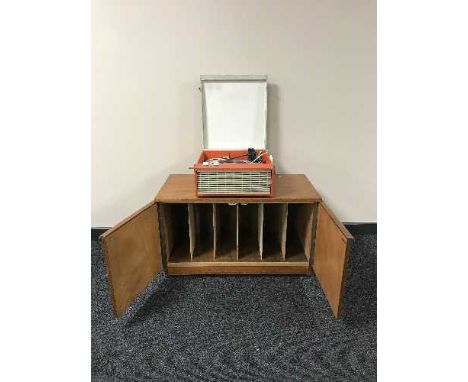 A mid 20th century Westminster table top record player and record cabinet 