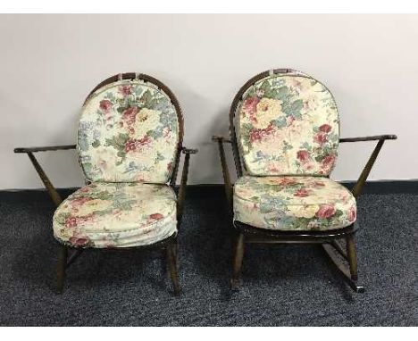 An Ercol rocking chair and matching armchair 