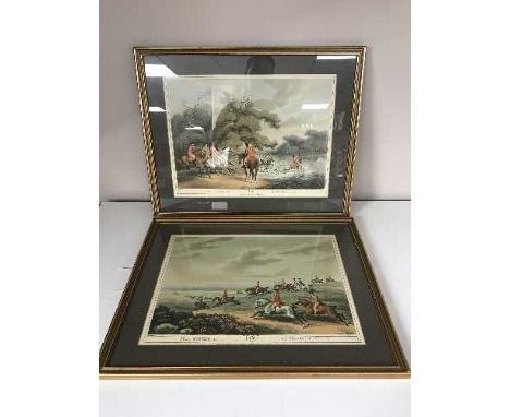 A pair of gilt framed colour prints - Stag hunting