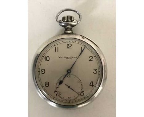 A large silver cased Vacheron Constantin deck watch, 59mm, both movement and case back signed with forces arrow, numbered 446