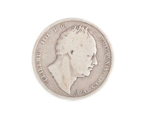 WILLIAM IV 1836 HALFCROWN , Bare head, WW in script on tran., r. Shield on mantel