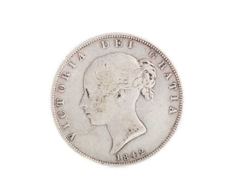 VICTORIA 1842 HALFCROWN, young bust, r. Crossed shield