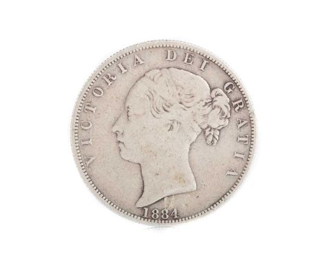 VICTORIA 1884 HALFCROWN ,young head, r. Crossed shield