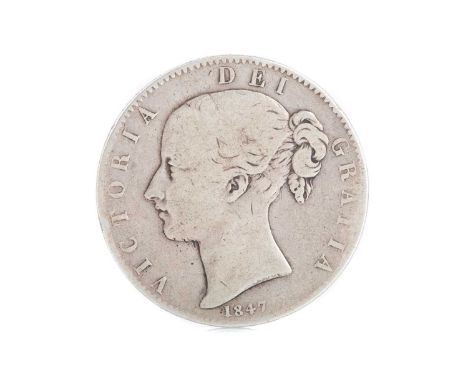 VICTORIA 1847 CROWN, young head, r. Crowned shield, XI on edge