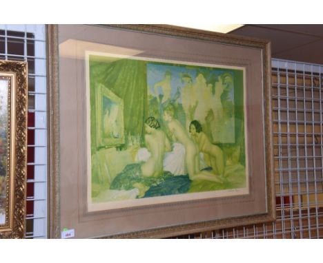 After Sir William Russell Flint, Models for Goddesses, coloured print, signed in the margin and with blindstamp, framed (fade