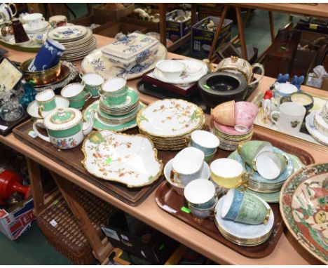 Two trays inc. a Royal Albert Gossamer tea service and a floral decorated tea service c. 1900
