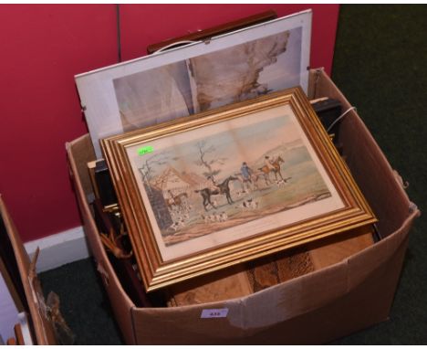 After H. Alken, a set of four coloured hunting prints, published 1841 together with a painting on ceramic tile of The Kings H