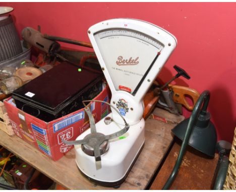 A set of vintage Berkel grocery scales; tog. with a 19th century stick stand