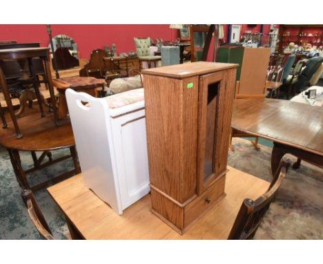 A small oak cabinet; tog. with a painted box stool