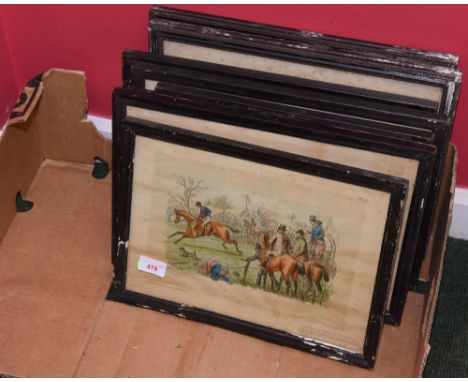 After Hablot Knight Browne (Phiz), The Tumbletown Steeplechase, nos. 1, 5. 7,8,9, & 11, hand coloured prints published by Art