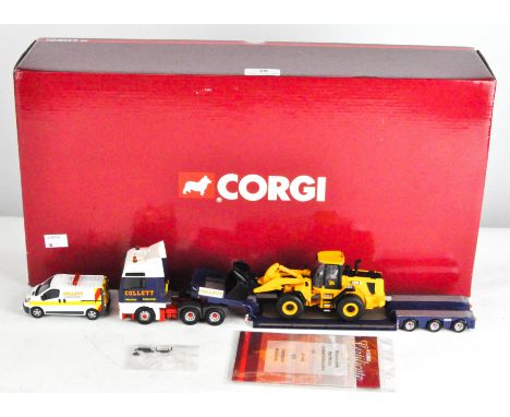 A Corgi 1:50 scale model set, Man TGA Nooteboon low loader, JCB 456 wheeloader ZX, Vauxhall Vivaro escort van, CC13427, in or