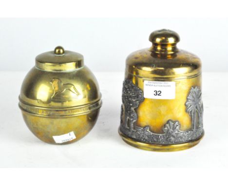 An early 20th century brass Liptons tea caddy, engraved to the front "British Empire Exhibition 1924" 12.5cm high, together w
