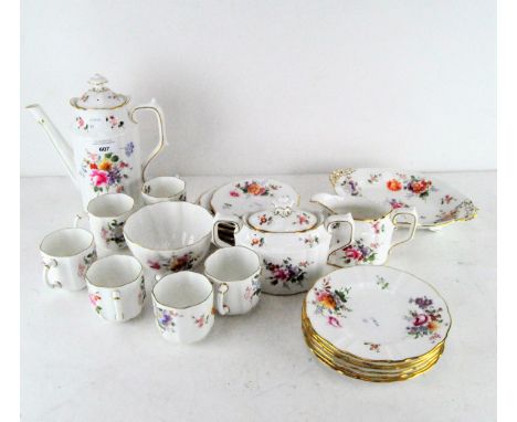 A Royal Crown Derby 'Derby Posies' pattern part coffee service, comprising: a coffee pot and cover,  sugar bowl and cover,  m