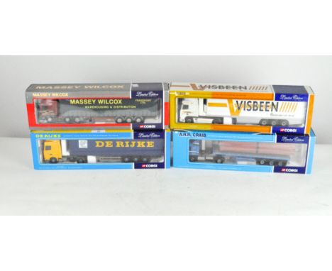 Four Corgi 1:50 scale model vehicles, comprising a Visbeen DAF XF Space Cab Fridge Trailer, CC13205, a A.R.R. Craib Transport