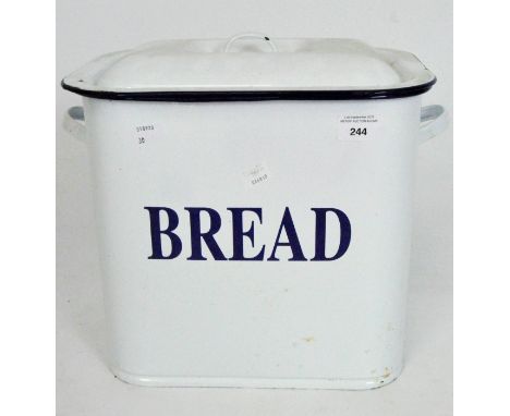 An enamel bread bin