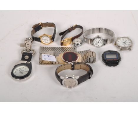A ladies Burberry wrist watch with black leather strap, together with other watches by Sekonda, Casio, Ingersoll and other ma