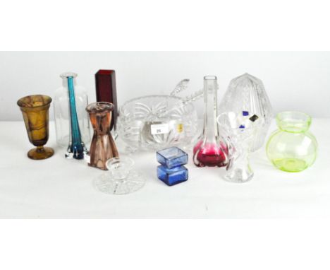 A selection of assorted glassware, including cased glass vase, lamp shade, Royal Brierley crystal vase and other pieces