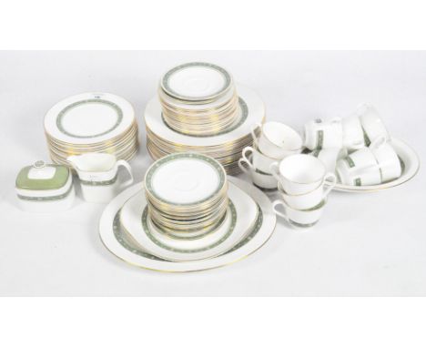 A Royal Doulton part tea and dinner service in the 'Rondelay' pattern, H5004, comprising plates, cups, saucers, jugs, platter