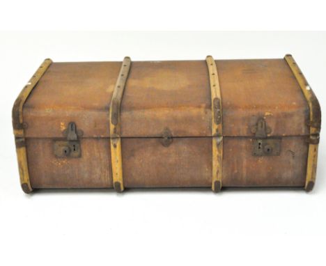 A 20th century wooden bound travelling trunk, 93cm x 54cm