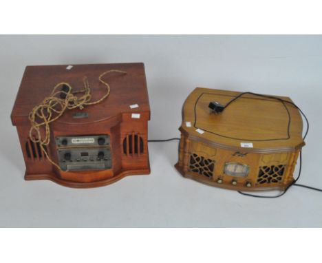 Two record players: a Classic 'Collector's Edition' record and CD player in retro  wooden case, 46 cm wide, a Phonograph ster