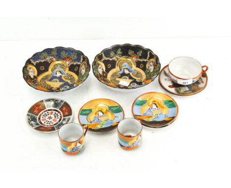 A small selection of Japanese 'Eggshell' porcelain, including cups, saucers and bowls