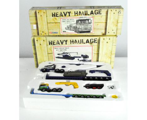 Two Corgi Heavy Haulage series 1:50 scale model vehicles, comprising a Scania Low Loader &amp; Thames Trailer Tipper, CC12210