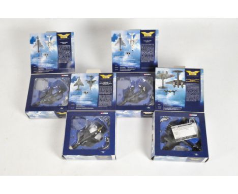 Four Corgi Aviation archive "Jet fighter power" 1:72 scale model planes, comprising a British aerospace Sea Harrier FRS.1, ZD