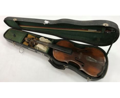 A Hopf violin bearing "Stradivarius" label in a modern hard case labelled "Skylark Brand" and bow together with a John G Murd