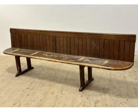 A 19thc pine meeting house bench seat (h.87cm x l.252cm x w.35cm)