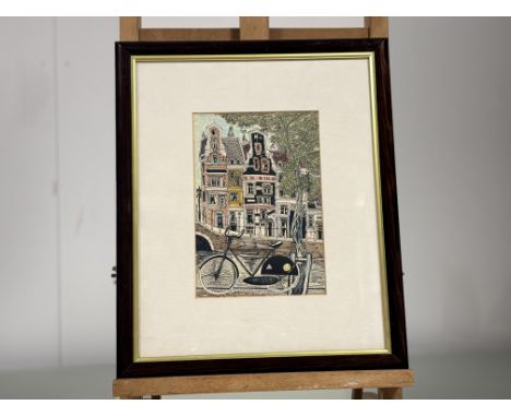 Alex McAdam, Amsterdam Bridge, ink and pencil sketch, signed bottom right, framed (20cmx14cm), After Tho H. Shepard (1792-186