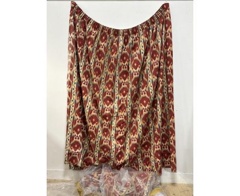 A pair of cotton linen mix lined Ikat patterned curtains slight fading to one side each curtain (l. x 209 cm two width each c