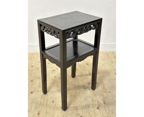 A Chinese ebony two tier lamp table, with second book tier, signed verso (h.81cm x l.45cm x w.33cm)