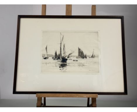 Norman Wilkinson (British 1878-1971), Drying Nets, etching, signed pencil bottom right, label verso, in a glazed frame. (22.5
