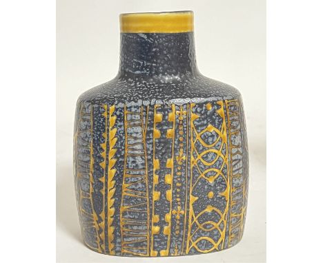 Nils Thorsson for Royal Copenhagen, a decorative mid-century ceramic bottle form vase with brightly glazed abstract design (m