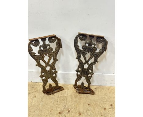 &nbsp;A pair of cast iron bench end supports with a acanthus leaf scroll design (h. x 58 cm l. x 30 cm)