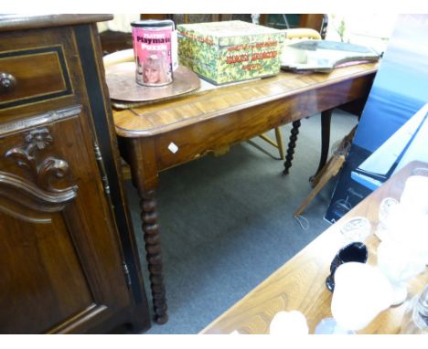 Victorian mahogany console table with bobbin turned legs and lift up lid.