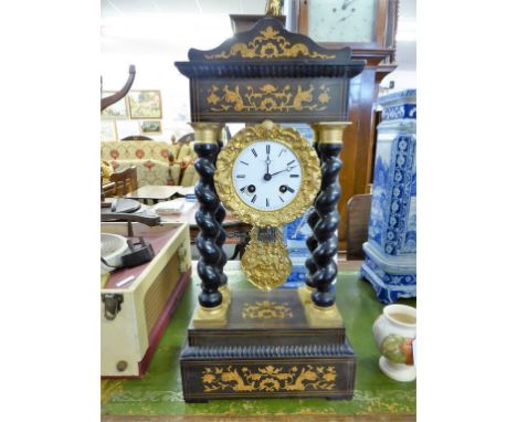 French Portico clock by Leroy of Paris (damaged dial).