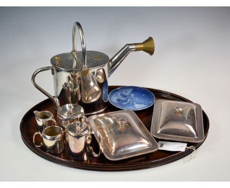 A mixed group of household items, comprising of a mahogany tray; Le Prince Jardinier, stainless steel watering can; four piec