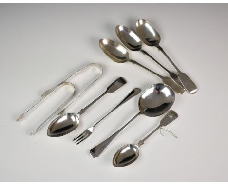 A quantity of silver cutlery, to include three fiddle pattern table spoons by Henry John Lias & James Wakely, london, 1881/82