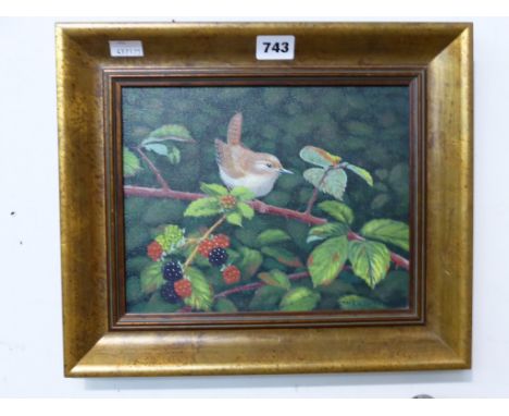 T. M. Robilliard (British, 20th century)Study of a wren, oil on canvas, signed and dated lower right, 7« x 9«in.