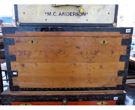 A vintage wooden tin lined chest (broken lock).